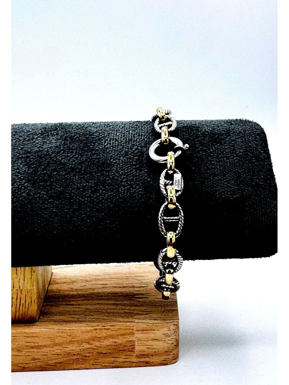 Dyadema 14K gold and sterling silver links w/ textured and smooth link bracelet